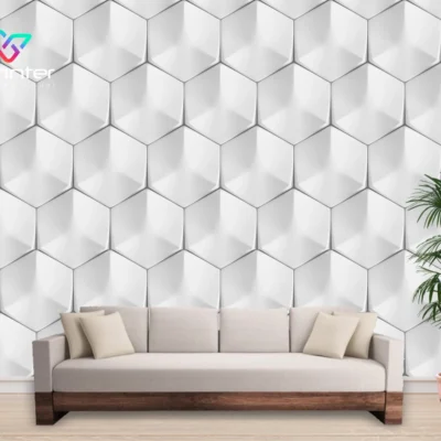 Papel de Parede Hexágono Branco 3D